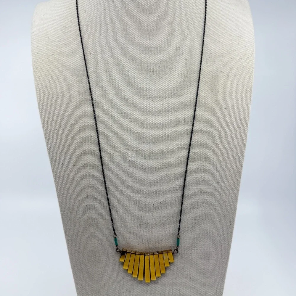 Unique Gold Tone Bar Fan Pendant Necklace Boho Layering Statement Piece Jewelry